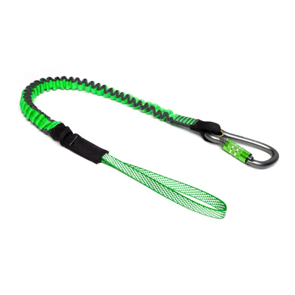 Pružný závěsný popruh NLG Lanyard s jednou karabinou a nosností 18 kg – nylon, zeleno-černá