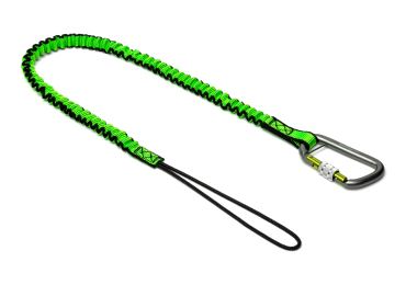 Pružný závěsný popruh NLG Lanyard s jednou karabinou na nářadí – nylon, zeleno-černá