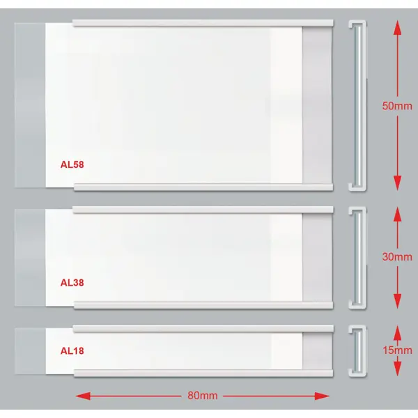 Samolepicí držák regálových štítků, typ C – 15×80 mm, balení 100 ks
