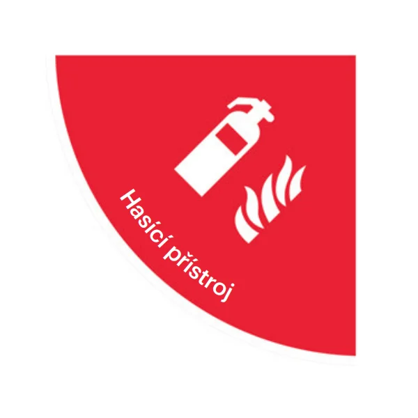 Samolepicí plošné protiskluzové značení (čtvrtkruh), ''hasicí přístroj'' – PVC, 900×900 mm