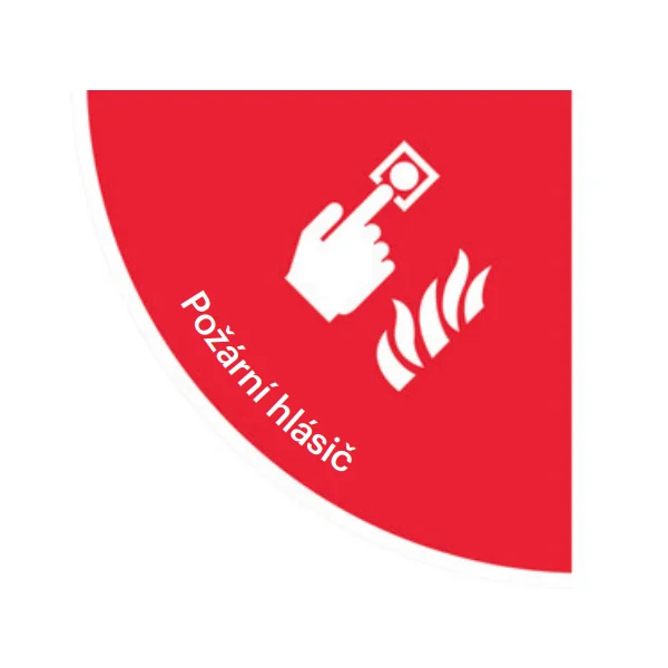 Samolepicí plošné protiskluzové značení (čtvrtkruh), ''požární alarm'' – PVC, 750×750 mm