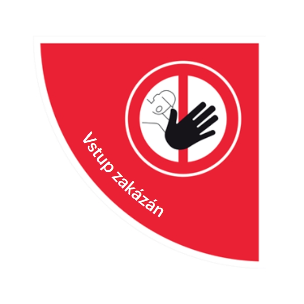 Samolepicí plošné protiskluzové značení (čtvrtkruh), ''přístup zakázán'' – PVC, 750×750 mm