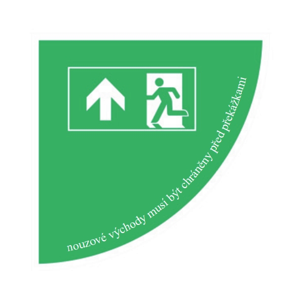 Samolepicí plošné protiskluzové značení (čtvrtkruh), ''únikový východ'', levý roh – PVC, 900×900 mm