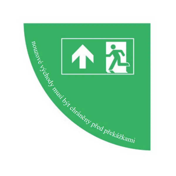 Samolepicí plošné protiskluzové značení (čtvrtkruh), ''únikový východ'', pravý roh – PVC, 900×900 mm