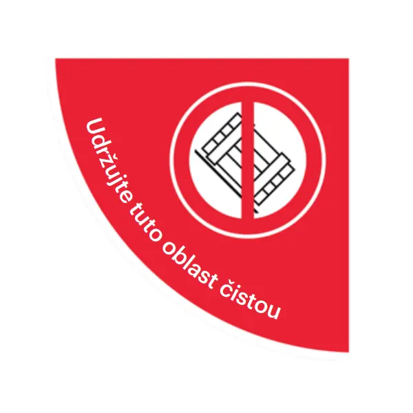 Samolepicí plošné protiskluzové značení (čtvrtkruh), ''zákaz skladování palet'' – PVC, 900×900 mm