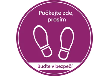 Samolepicí podlahové značení, Počkejte zde – polykarbonát, pr. 600 mm