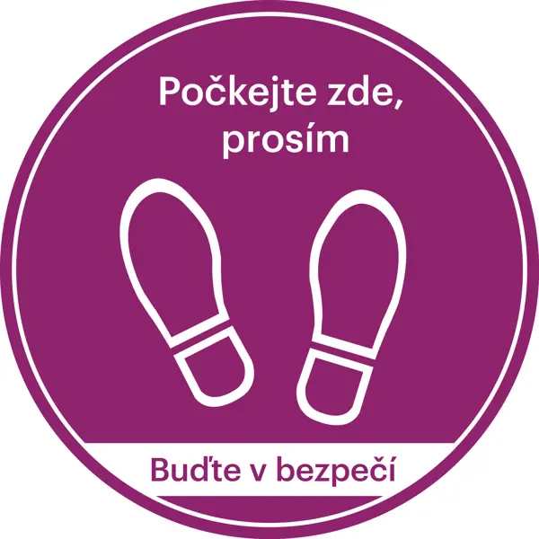 Samolepicí podlahové značení, Počkejte zde – polykarbonát, pr. 600 mm