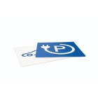 Samolepicí protiskluzové značení na vozovky, text a piktogram dle potřeby – PVC, modrá, 800×800 mm