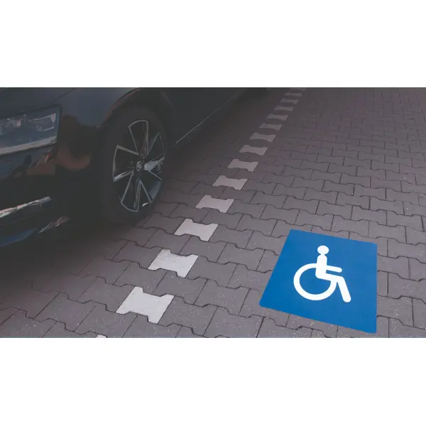 Samolepicí protiskluzové značení na vozovky, uživatelé invalidního vozíku – PVC, modrá, 600×600 mm