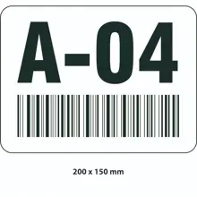Samolepicí značení skladovacích míst – polykarbonát, černo‐bílá, 200×150 mm