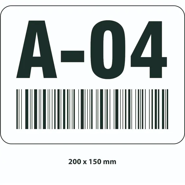 Samolepicí značení skladovacích míst – polykarbonát, černo‐bílá, 300×200 mm