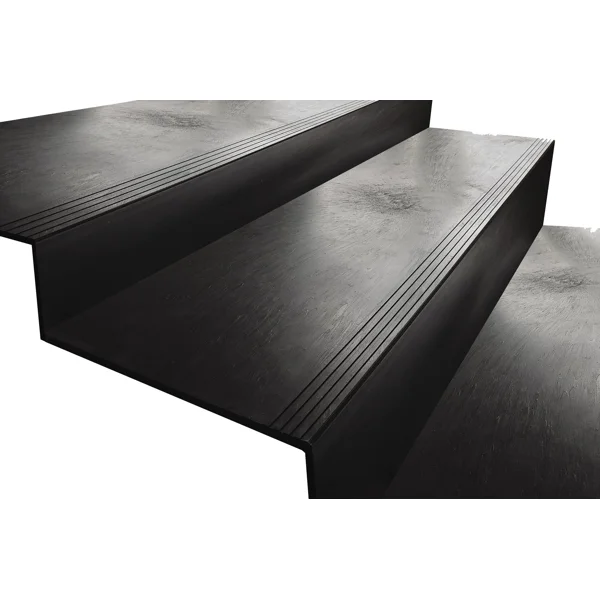 Schodové hrany, nášlapy StandardRecycled z recyklovaného PVC – 300×200×1080×6 mm, hladký povrch, šedá