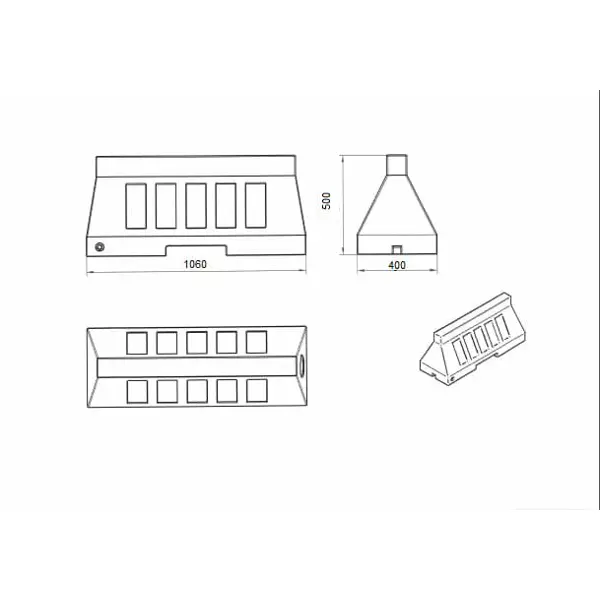 Silniční plastové svodidlo 50 – PE, bílá, 500×400×1006 mm