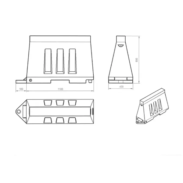Silniční plastové svodidlo 80 – PE, bílá, 800×400×1160 mm