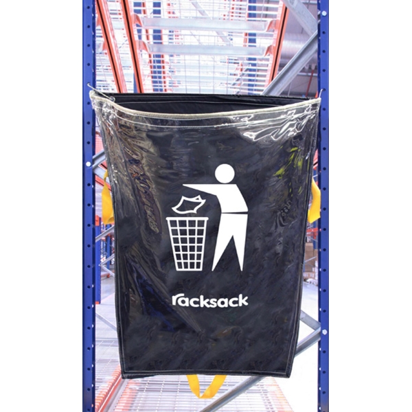 Transparentní závěsný pytel na regály pro třídění odpadu, RackSack Clear 160 l, ''odpad'' – modrá, 1000×920 mm