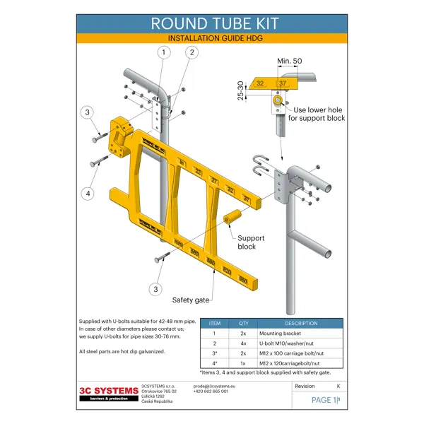 Úchyt pro kulatý profil pro samouzavírací bezpečnostní branku SafeGate