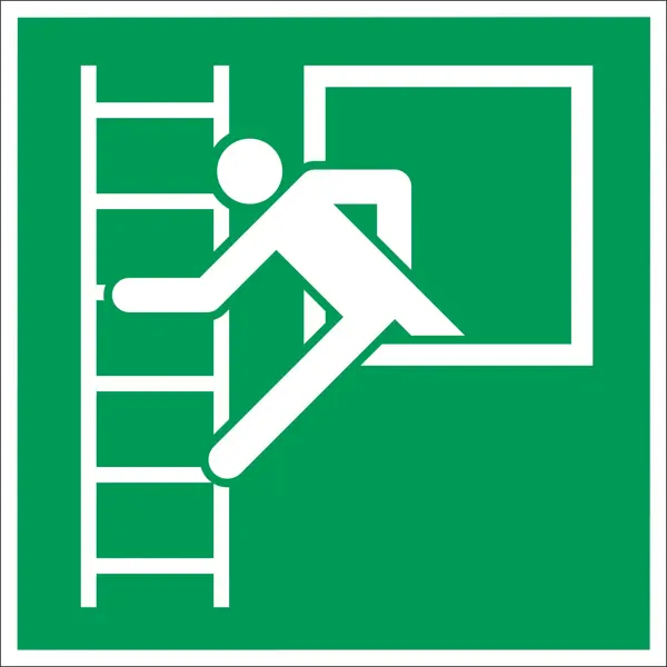 Únikové luminiscenční značení, nouzový východ s hasičským žebříkem – hliníkový kompozit, 150x150 mm