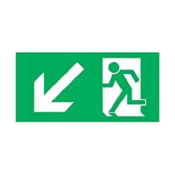 Únikové značení, úniková cesta dolů vlevo – luminiscenční plast, 400×200 mm