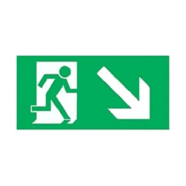 Únikové značení, úniková cesta dolů vpravo – hliníkový kompozit, 400×200 mm