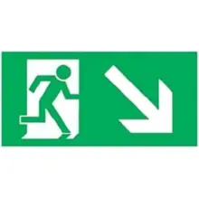 Únikové značení, úniková cesta dolů vpravo – luminiscenční plast, 300×150 mm
