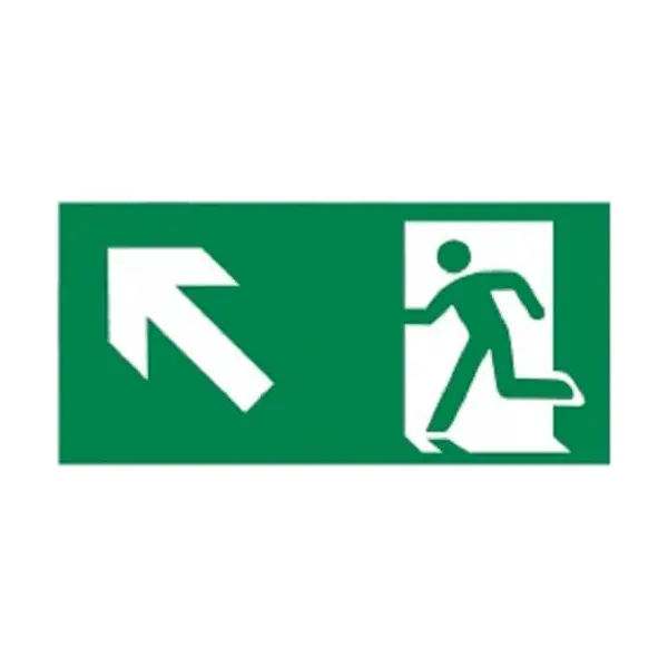 Únikové značení, úniková cesta nahoru vlevo – luminiscenční plast, 300×150 mm