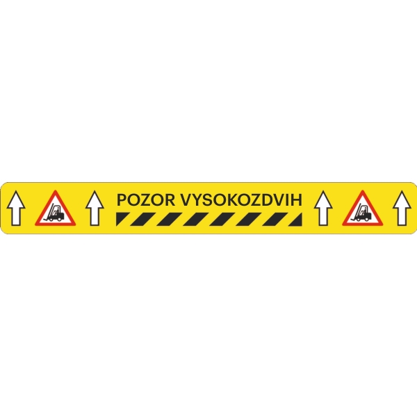 Univerzální podlahové značení s potiskem WT-5125, ''Pozor vysokozdvih'' – PVC, 5 m × 50 mm