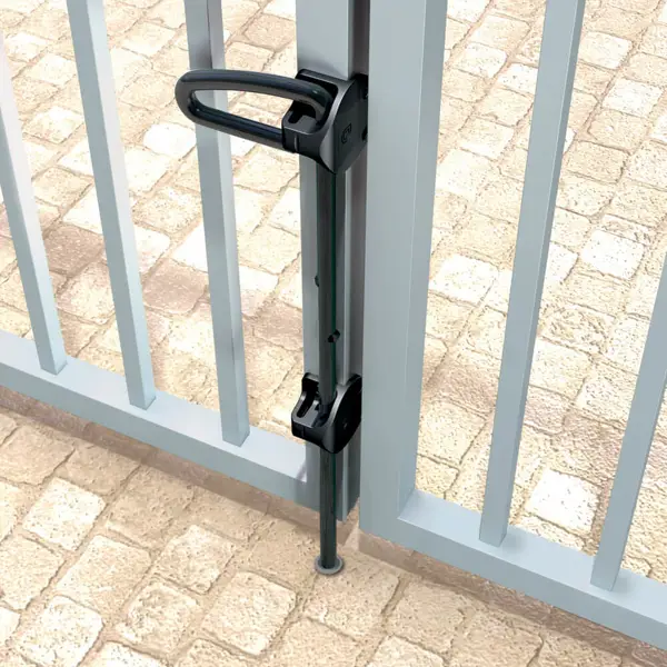 Uzamykatelný závorový uzávěr pro brány – 610 mm, nerezová ocel, černá