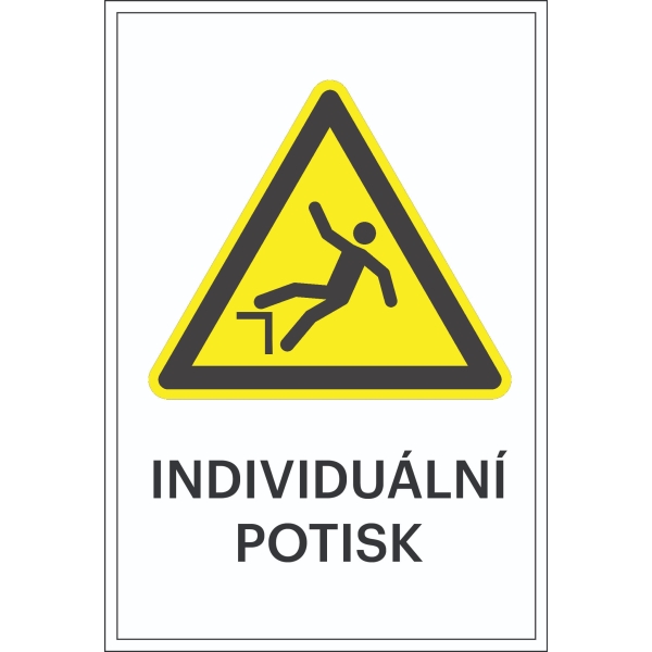 Varovné značení, riziko pádu, s možností individuálního textu – fólie, 100×150 mm