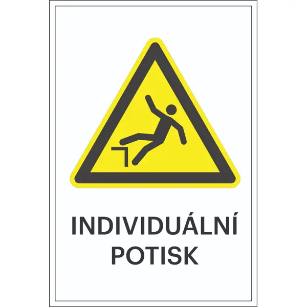 Varovné značení, riziko pádu, s možností individuálního textu – plast, 200×300 mm