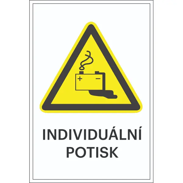 Varovné značení, varování před nebezpečím při nabíjení baterií, s možností individuálního textu – hliníkový kompozit, 400×600 mm