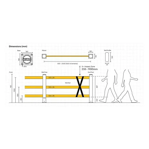 Zábrana pro chodce A-SAFE, eFlex Pedestrian Barrier 3tyčová – 0,6 m