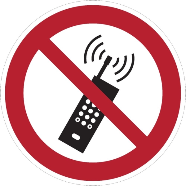 Zákazové značení, mobilní telefony musí být vypnuty – fólie, pr. 100 mm