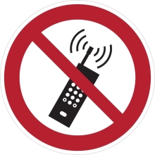 Zákazové značení, mobilní telefony musí být vypnuty – hliníkový kompozit, pr. 100 mm