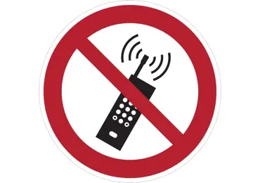 Zákazové značení – Mobilní telefony musí být vypnuty