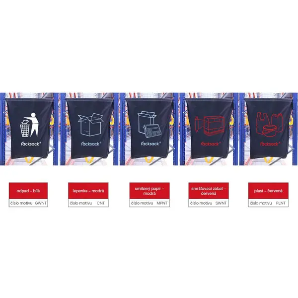 Závěsné pytle na regály pro třídění odpadu, RackSack 160 l – modrá, 1000×920 mm, balení 10 ks