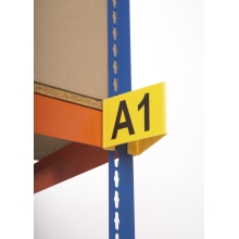 Značení paletových regálů a uliček, magnetické – typ A, žlutý podklad, 95×130×130 mm